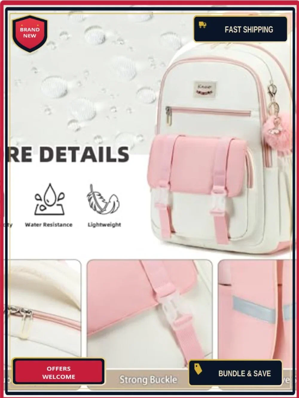 3-Piece Backpack Set with Lunch Bag & Pencil Pouch for Girls, Teens, Women,